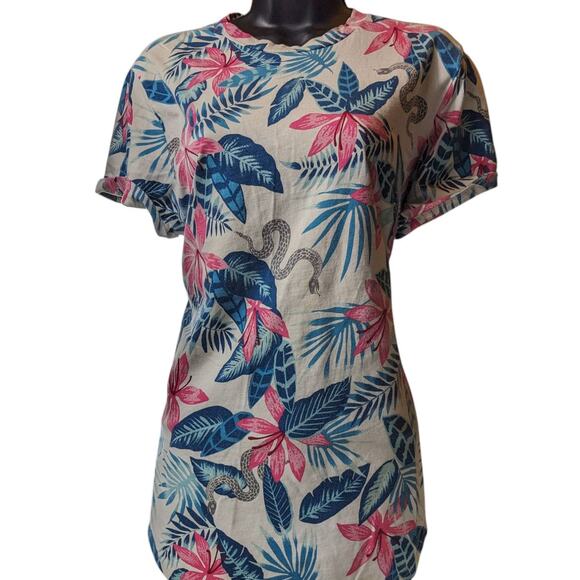Hollister Top Womens Medium Short Curved Hem Tee Tropical Floral Snake T Shirt - Picture 1 of 16